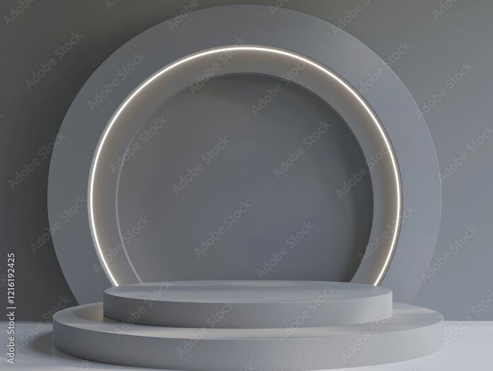 Minimalist abstract grey circular podium for product presentation, 3D rendering Minimalist abstract grey circular podium for product presentation, 3D rendering