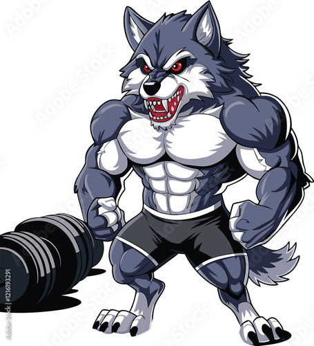 Strong body muscle wild beast wolf fox dog mascot design vector illustration logo template