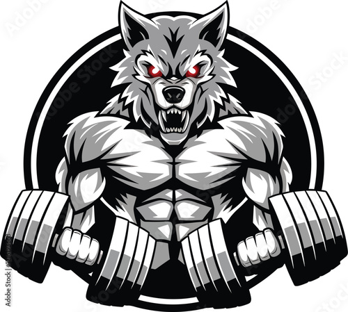 Strong body muscle wild beast wolf fox dog mascot design vector illustration logo template