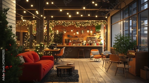 Wallpaper Mural Cozy Loft Interior Decorated for the Holidays with Christmas Tree and Lights Torontodigital.ca