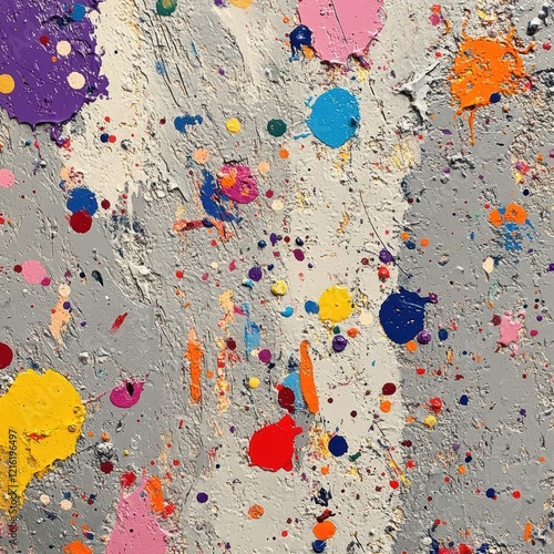 Painting with many different colors and splatters of paint