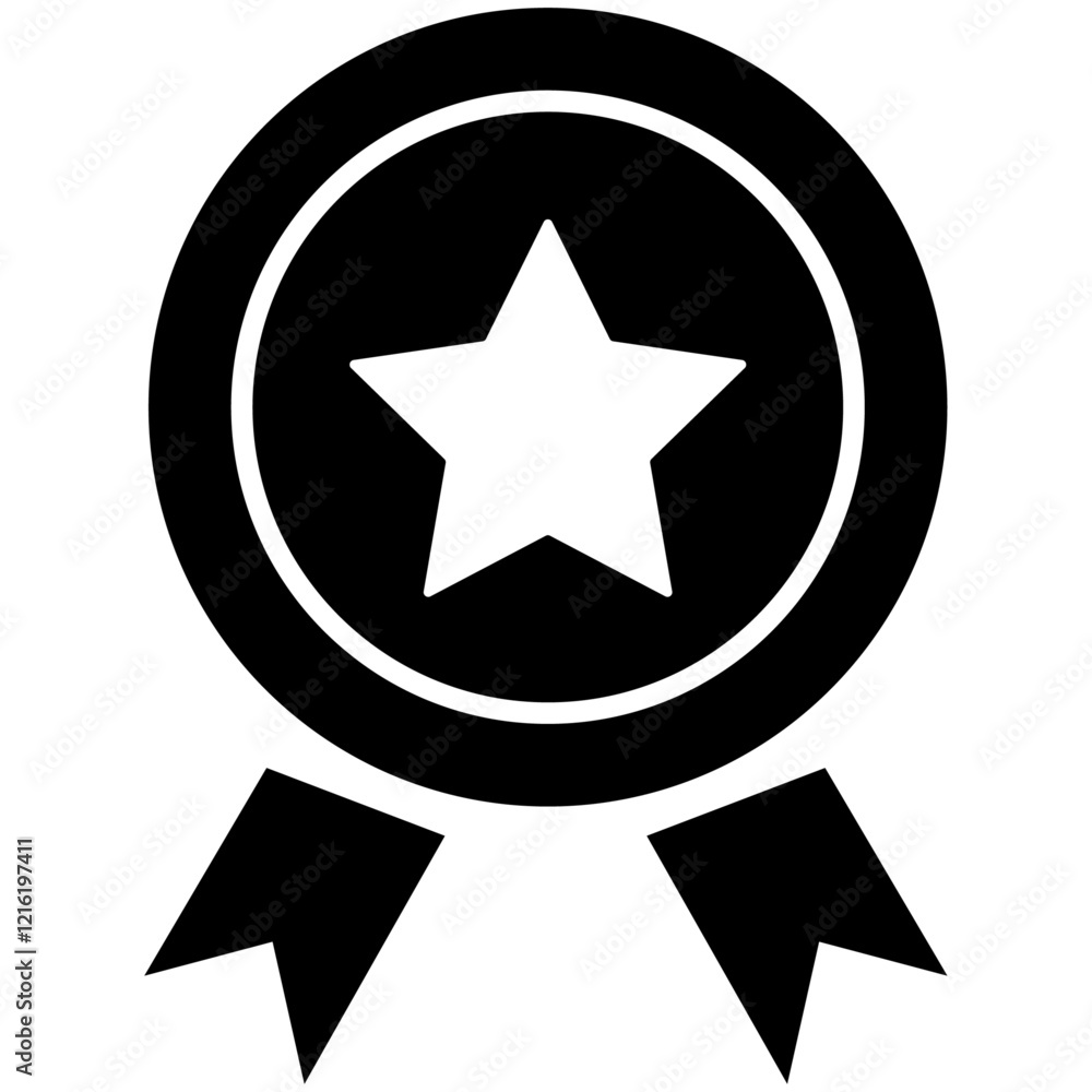 Fototapeta premium Star Award Badge Icon with Ribbon for Winner Achievement and Quality Rank