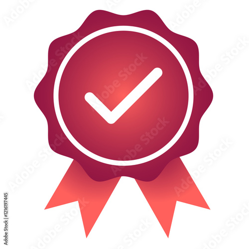 Approval Tick Mark, Check Isolated Verified Approved Medal Icon Certified Badge Sign Symbol Quality Award Ribbon Vector Illustrtion