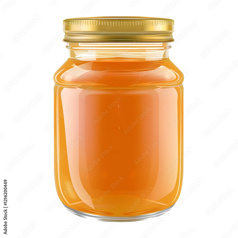 Glass jar of honey with a golden lid isolated on transparent background Glass jar of honey with a golden lid isolated on transparent background