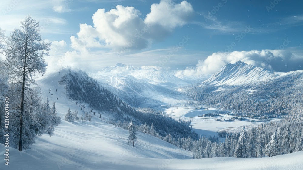 Fototapeta premium Snowy Mountain Peak Winter Landscape Panorama