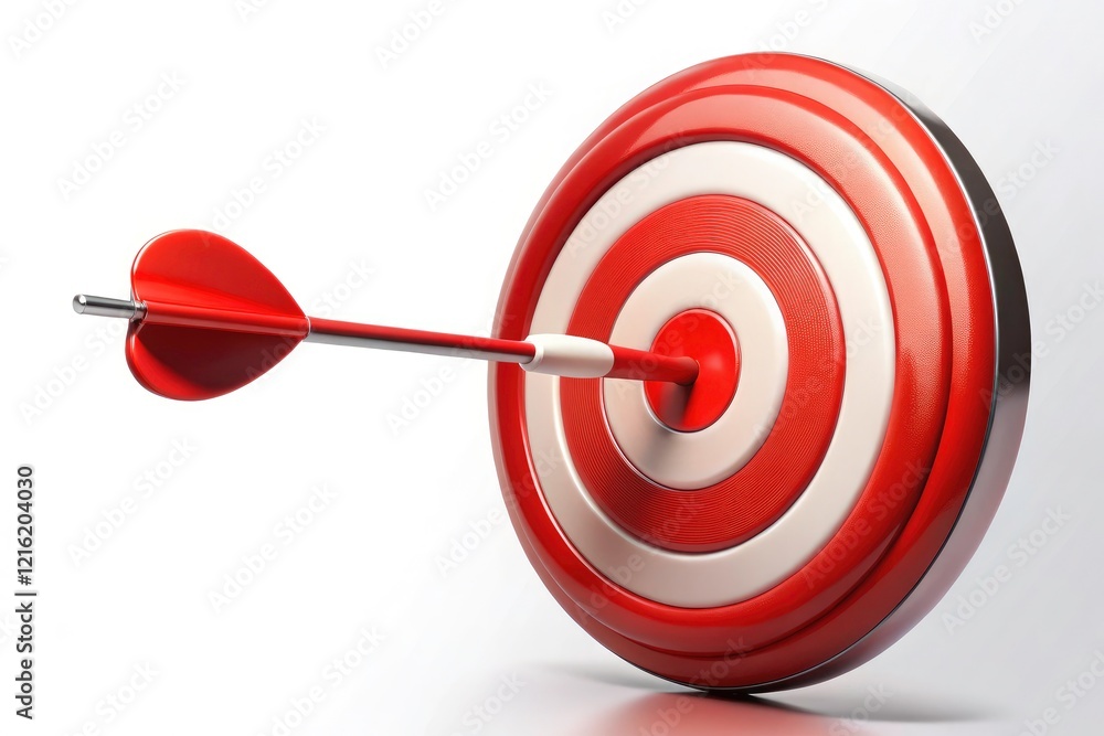 White background showcases a vibrant red bullseye arrow, its trajectory blurred in a long-exposure AI-generated image. White background showcases a vibrant red bullseye arrow, its trajectory blurred in a long-exposure AI-generated image.