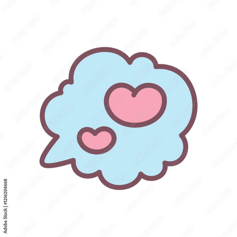 Cute speech cloud icon. Hand drawn illustration of two little hearts in a text bubble isolated on a white background. Romantic emoji. Kawaii St. Valentine day sticker. Vector 10 EPS. Cute speech cloud icon. Hand drawn illustration of two little hearts in a text bubble isolated on a white background. Romantic emoji. Kawaii St. Valentine day sticker. Vector 10 EPS.