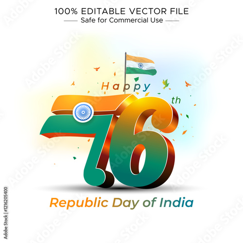 Happy 76th Republic day of India. Greeting card, poster, banner design.