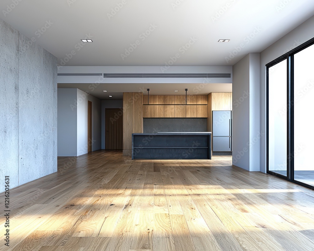 Obraz premium 3D model an empty apartment interior, open layout