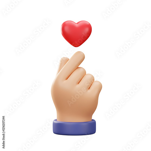 korean love finger romantic feeling expression with heart symbol 3d icon illustration render design
