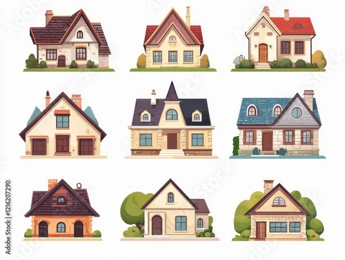 Set house vector icons representing different styles