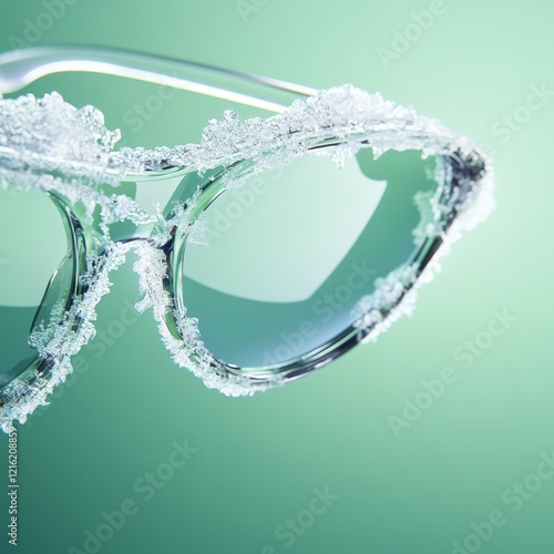 Ice frost thorns on sunglasses, copy space. photo