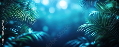 Wallpaper Mural Lush green foliage illuminated by a serene blue light, creating a tranquil atmosphere reminiscent of a tropical rainforest. Torontodigital.ca