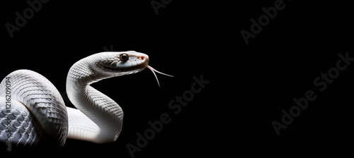 シロヘビのポートレート。黒背景。（white snake portrait with copy space on black background）
 photo