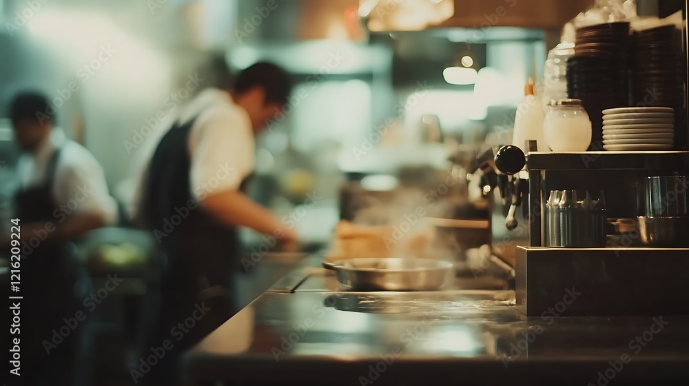 Blurred coffee shop or cafe restaurant background with some people and chefs working Blurred coffee shop or cafe restaurant background with some people and chefs working