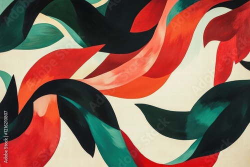 Wallpaper Mural Colorful abstract waves and shapes in red, green and beige, showcasing modern design elements for art, decoration, or creative backgrounds. Vibrant patterns and textures. Torontodigital.ca