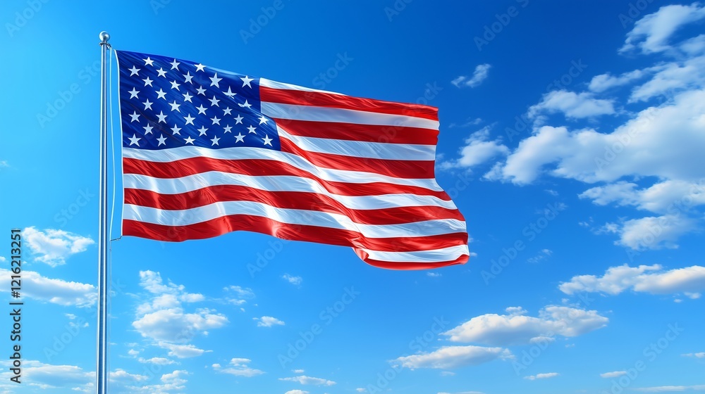 Obraz premium American flag waving in the air with a blue sky 