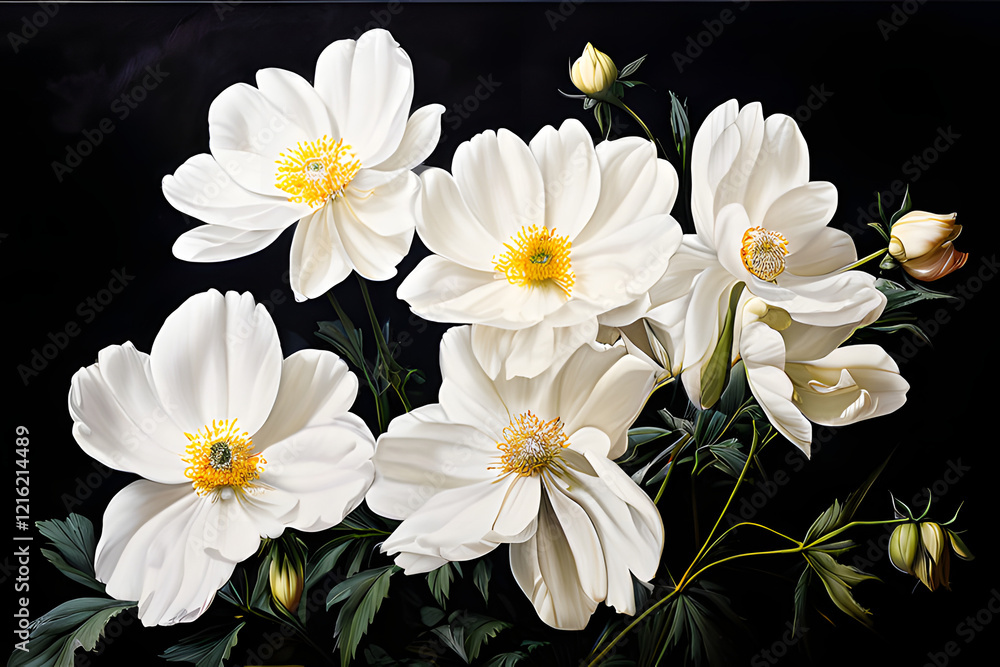 Fototapeta premium white flowers on black