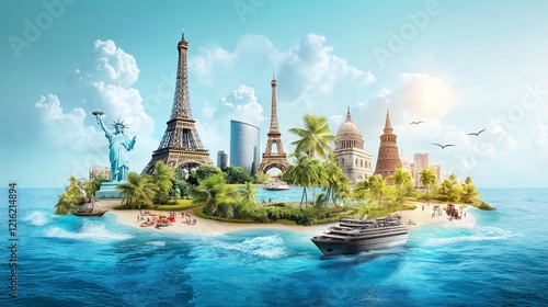 Fototapeta Naklejka Na Ścianę i Meble -  Famous Monuments and Landmarks Travel the World Concept