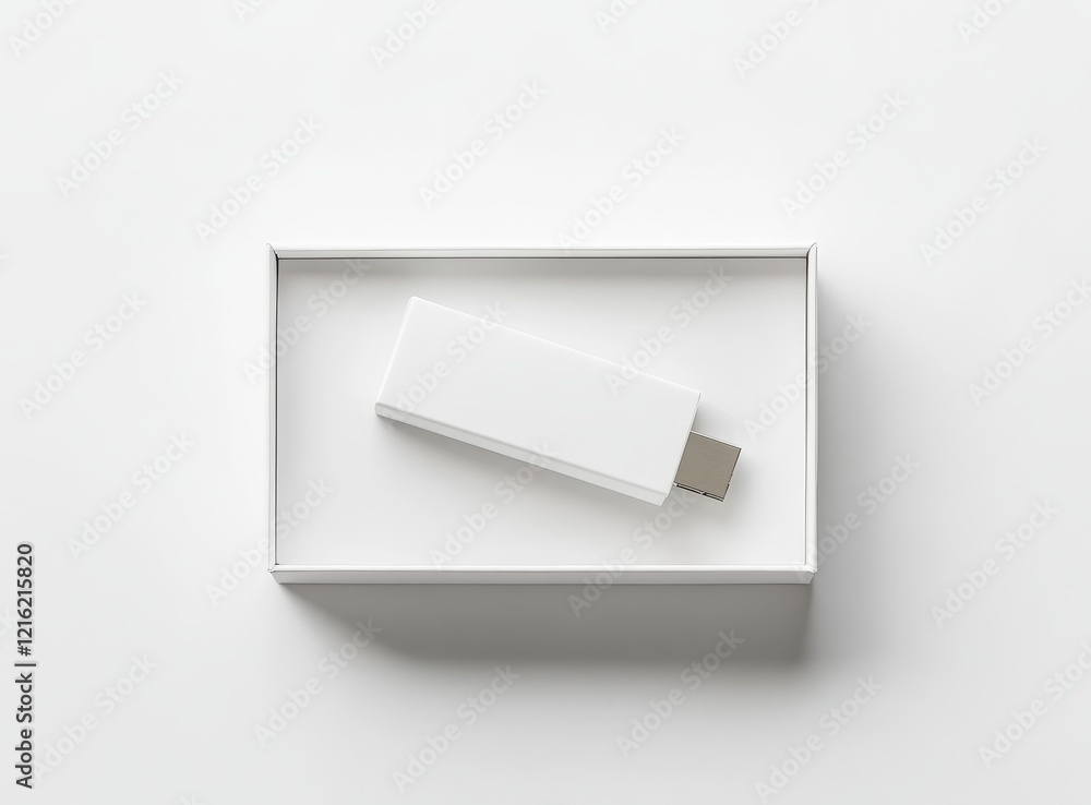 White USB device in a white box on a white background. White USB device in a white box on a white background.