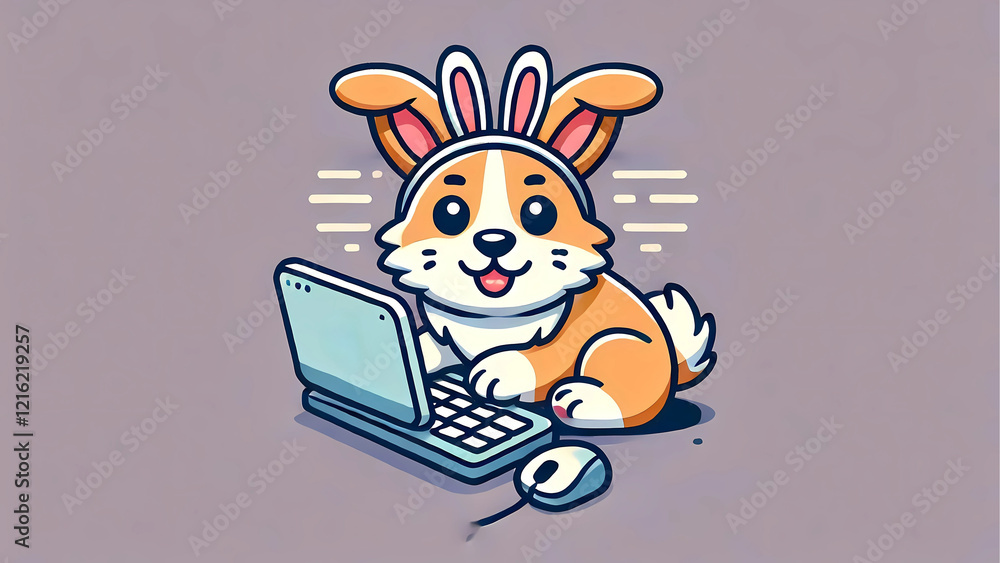 illustration of a puppy in front of a computer illustration of a puppy in front of a computer