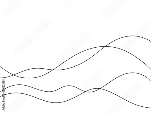 Thin abstract wavy lines. Modern, simple, minimalistic background with an empty space for text. The wave is hand-drawn, line drawing. An element for a banner, background, decoration, and decoration