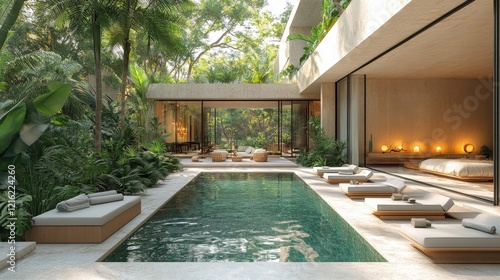 Wallpaper Mural Infinity pool reflects sunset amidst lush tropical landscape Torontodigital.ca