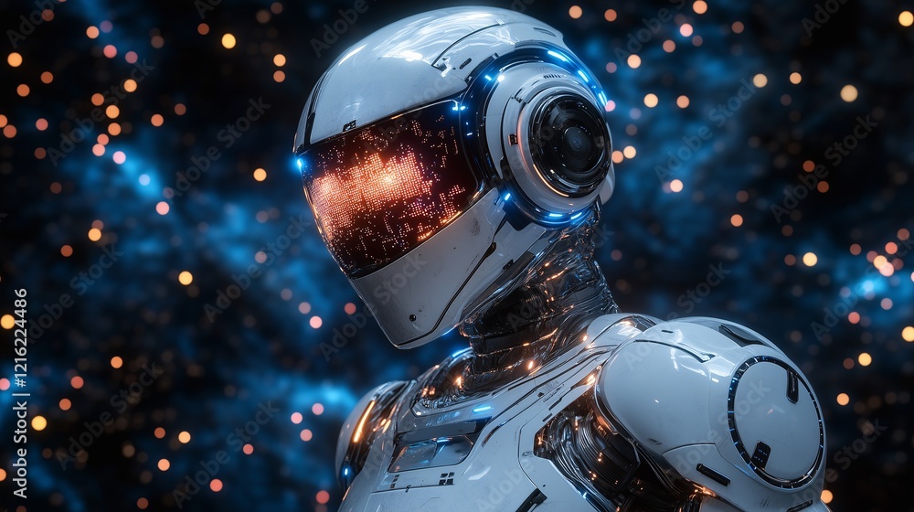 Futuristic Robot in Cosmic Space Futuristic Robot in Cosmic Space