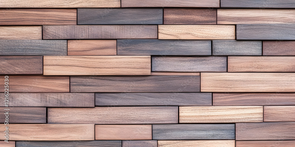 Textured Wooden Wall Tiles Create a Rustic and Modern Design with Varying Shades and Staggered Arrangement Textured Wooden Wall Tiles Create a Rustic and Modern Design with Varying Shades and Staggered Arrangement
