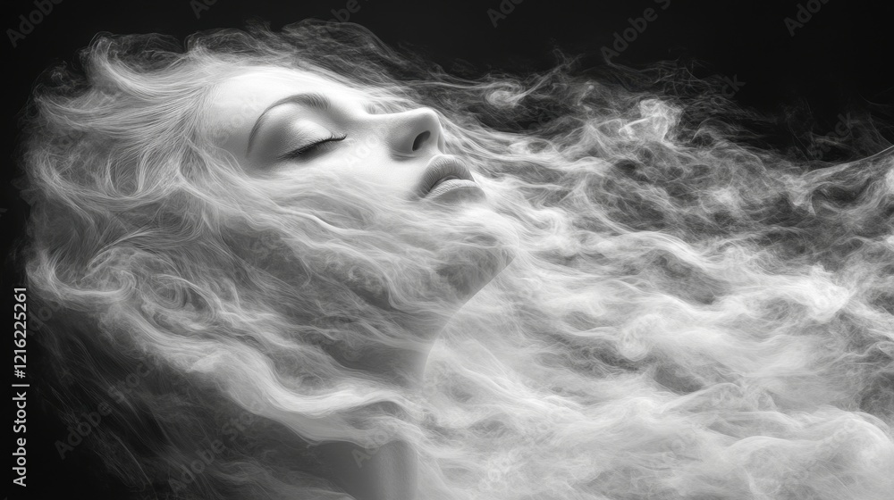 Ethereal Portrait of Woman Surrounded by Mystical Smoke Effects Ethereal Portrait of Woman Surrounded by Mystical Smoke Effects