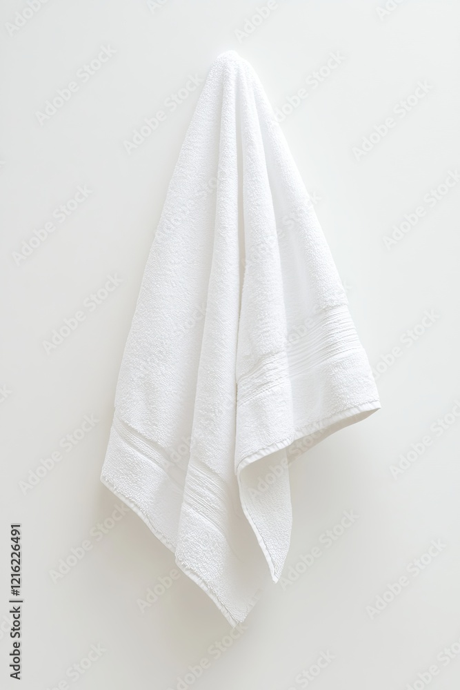 White bath towel hanging on a wall. (1) White bath towel hanging on a wall. (1)