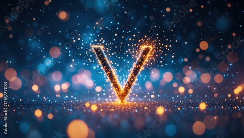 Sparkling Letter V Against Blue Bokeh Backdrop victory, vendetta, photo