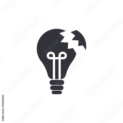 Broken light bulb solid icons, minimalist vector illustration ,simple transparent graphic element .Isolated on white background