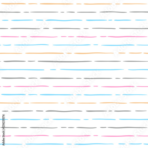 Seamless pattern. Colored thin fuzzy horizontal lines are broken in places with blurred edges on a white background