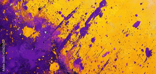 Energy-filled Holi background with yellow and purple paint splatters