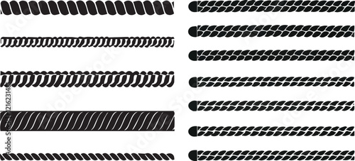 Print Straight rope vector icon. Set of repeating rope patterns. Seamless hemp cord line collection.