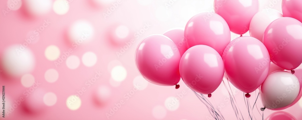 A cluster of pink balloons against a soft pink background, creating a cheerful and festive atmosphere. A cluster of pink balloons against a soft pink background, creating a cheerful and festive atmosphere.