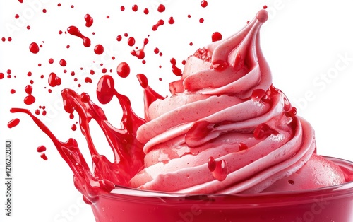 red yogurt topping splash isolated on white background photo