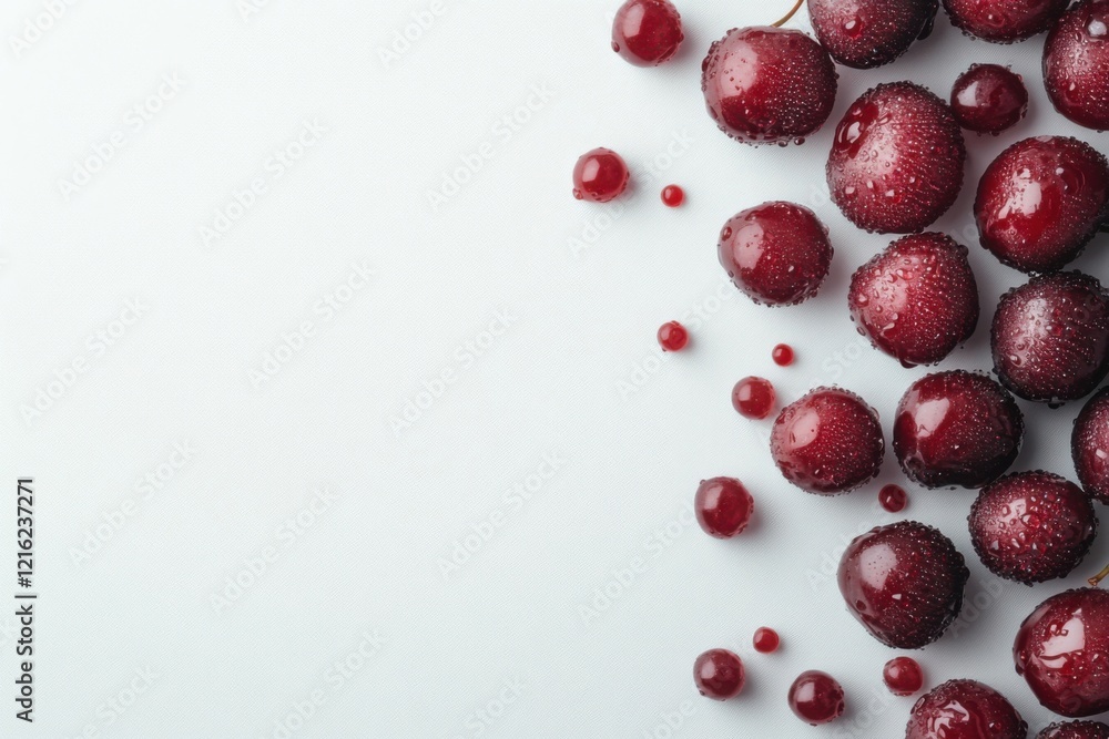 Fresh red cherries with water droplets on white background Fresh red cherries with water droplets on white background