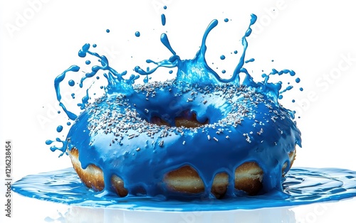 blue donut topping splash isolated on white background photo