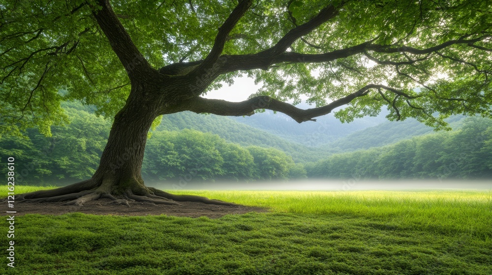 Majestic Oak Tree in Serene Landscape. Majestic Oak Tree in Serene Landscape.
