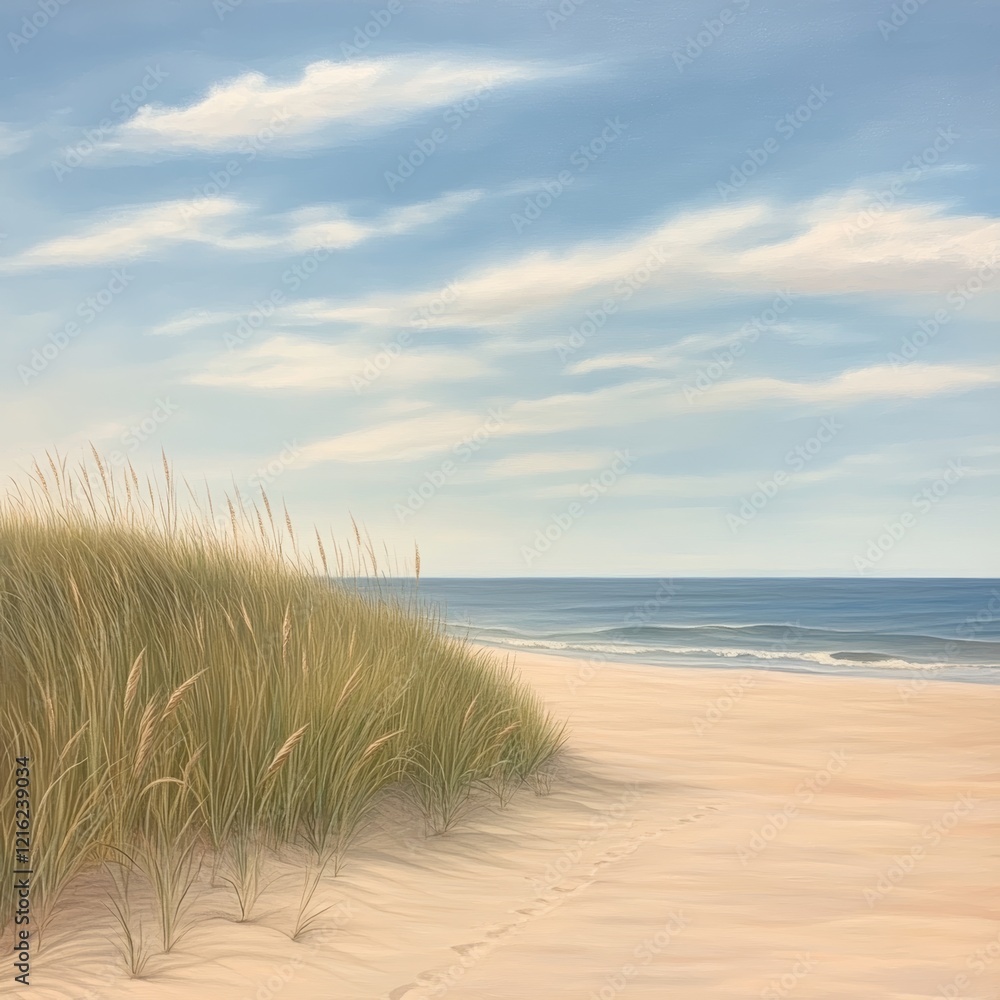 Serene Coastal Dune Grass and Beach Serene Coastal Dune Grass and Beach