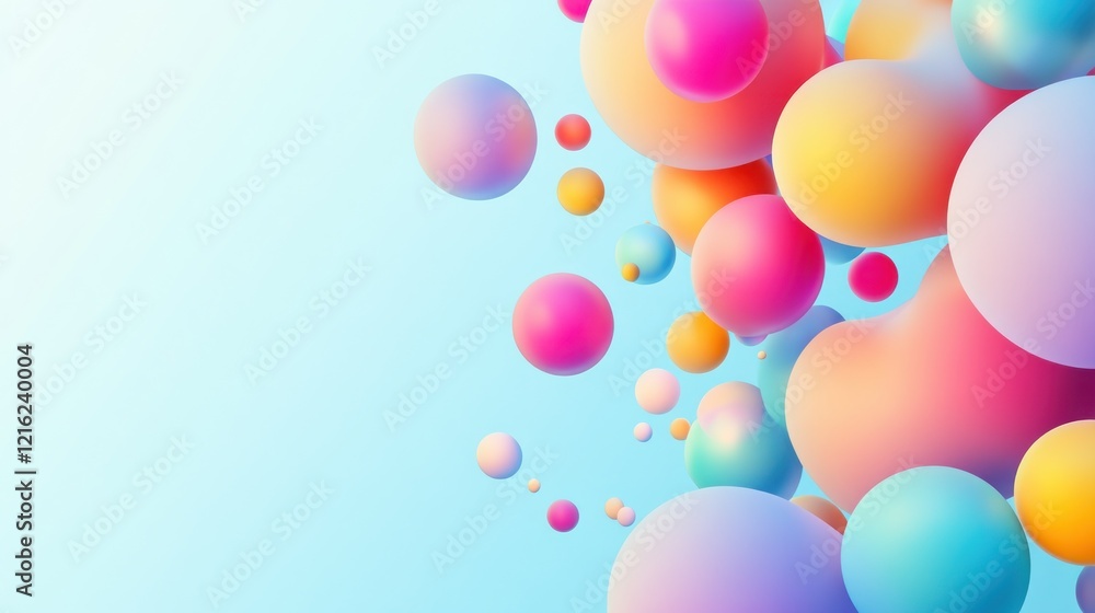 Colorful spheres floating, pastel background, abstract design, website banner Colorful spheres floating, pastel background, abstract design, website banner