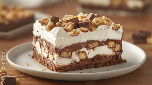 Wallpaper Mural A decadent slice of chocolate fudge cake with layers of ganache and frosting, served on a ceramic dish Torontodigital.ca