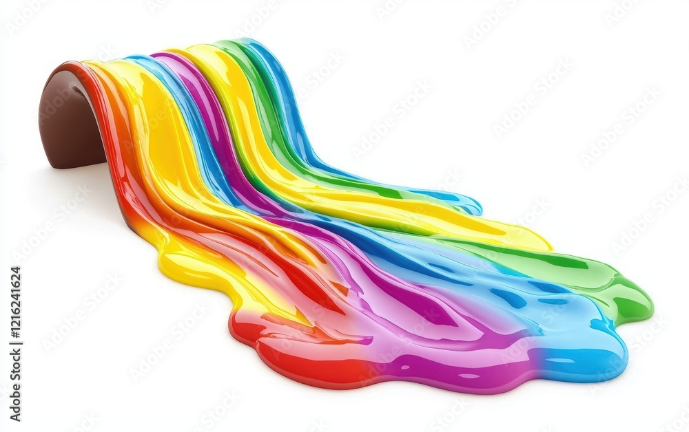Naklejka premium Thick and creamy rainbow chocolate splash, flowing in a mesmerizing wave, isolated on pure white