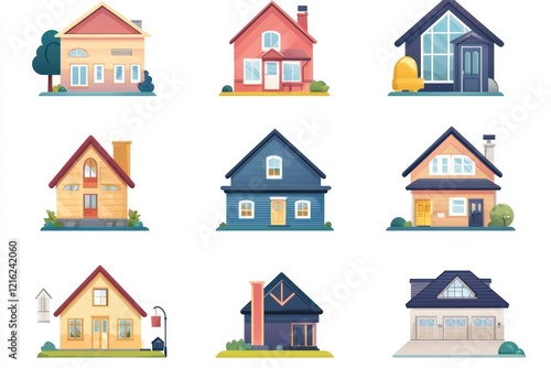 Collection home icons representing real estate symbols
