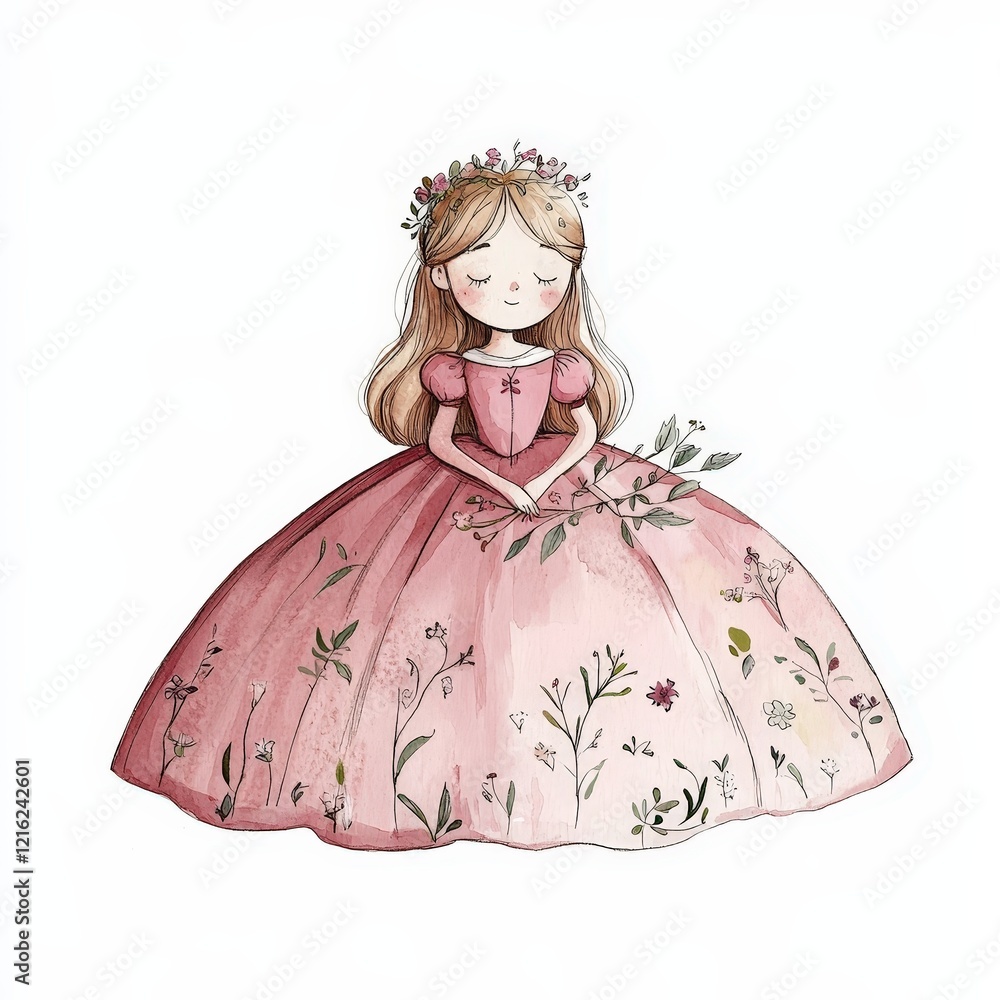Charming Flower Girl in Pink Dress Surrounded by Delicate Floral Designs Charming Flower Girl in Pink Dress Surrounded by Delicate Floral Designs