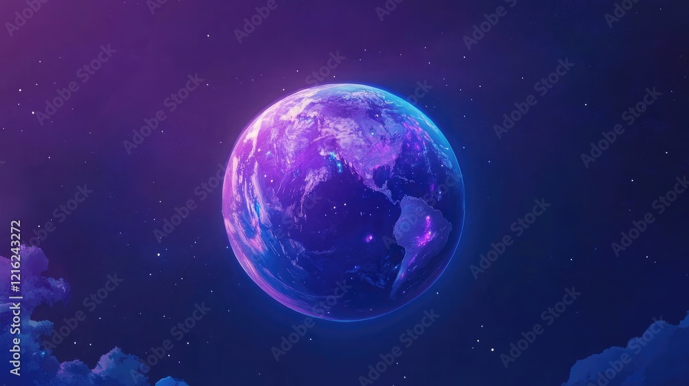 Obraz premium A planet covered entirely in massive glowing lakes, reflecting an aurora-filled sky