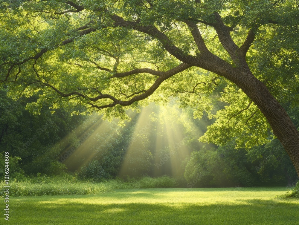 Obraz premium Sunbeams Through Summer Trees