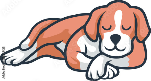 Sleeping dog Lying Down with smile vector illustration